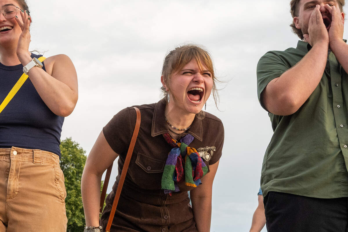 Alice Crist of Shawnee, screams her lungs out at Scream Club, a social media group inspired by a viral internet trend, on Sunday, Aug. 3, 2025, in Kansas City. Around 30 people showed up for the first gathering of the club.