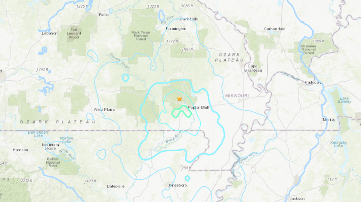 A light earthquake was felt in southeastern Missouri on Wednesday night, according to the United States Geological Survey.