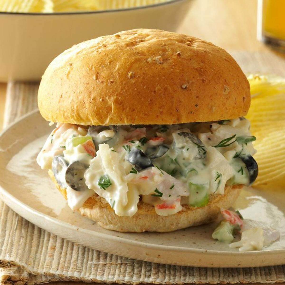 Daily Kitchen’s seafood salad sandwich with greens, tomato and cucumber for $11.