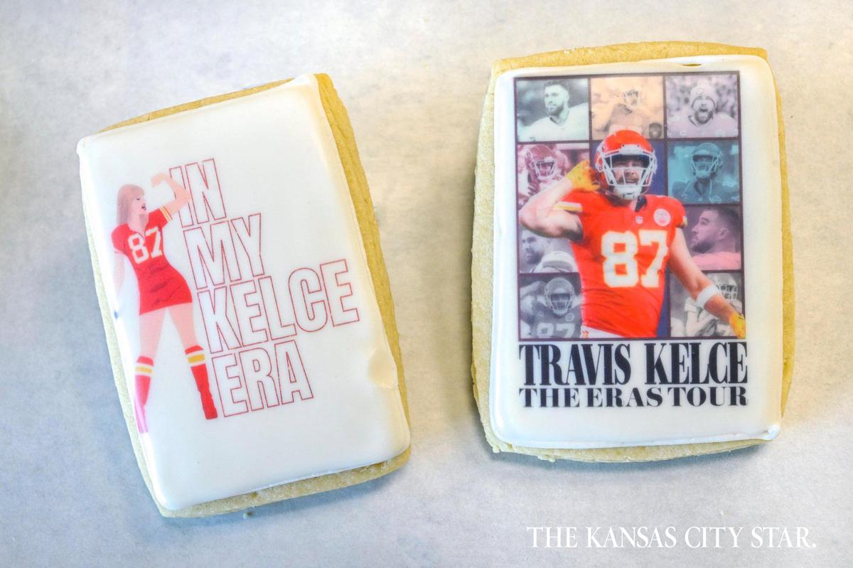 These cookies feature frosted images of Taylor Swift and Travis Kelce that are printed in frosting with a high-tech printer.