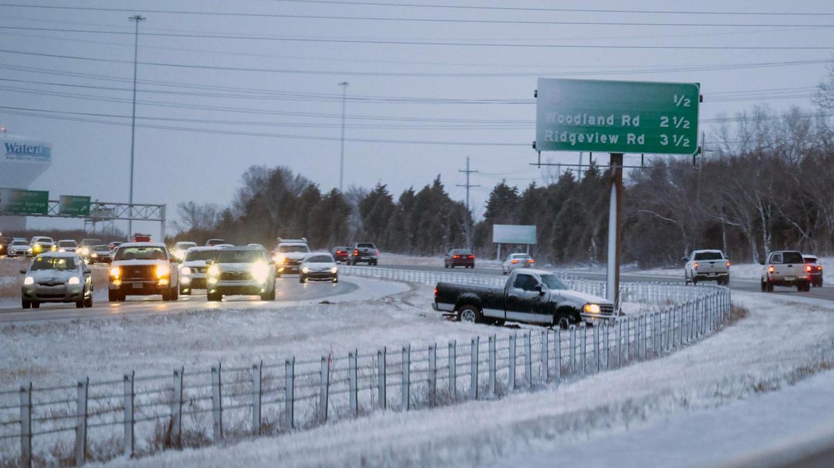 Drivers faced snow packed and icy road conditions along Kansas 10 Highway in Lenexa after blizzard conditions moved through the Kansas City area early Wednesday, March 5, 2025.