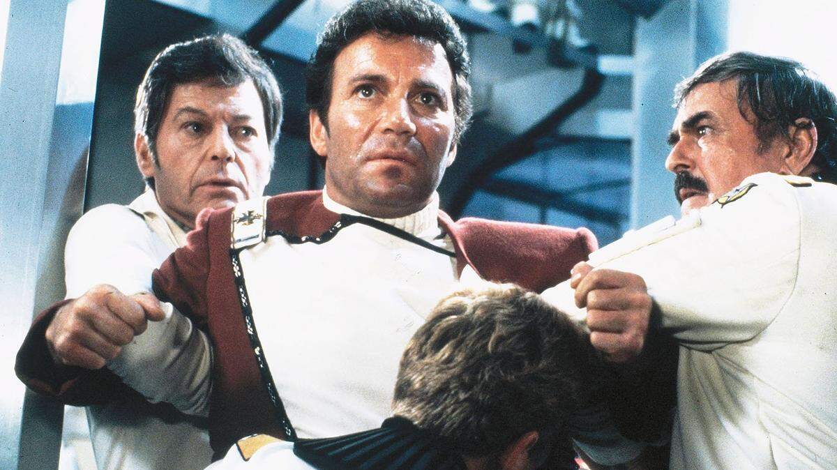 From left, DeForest Kelley, William Shatner and James Doohan in “Star Trek II: The Wrath of Khan.”