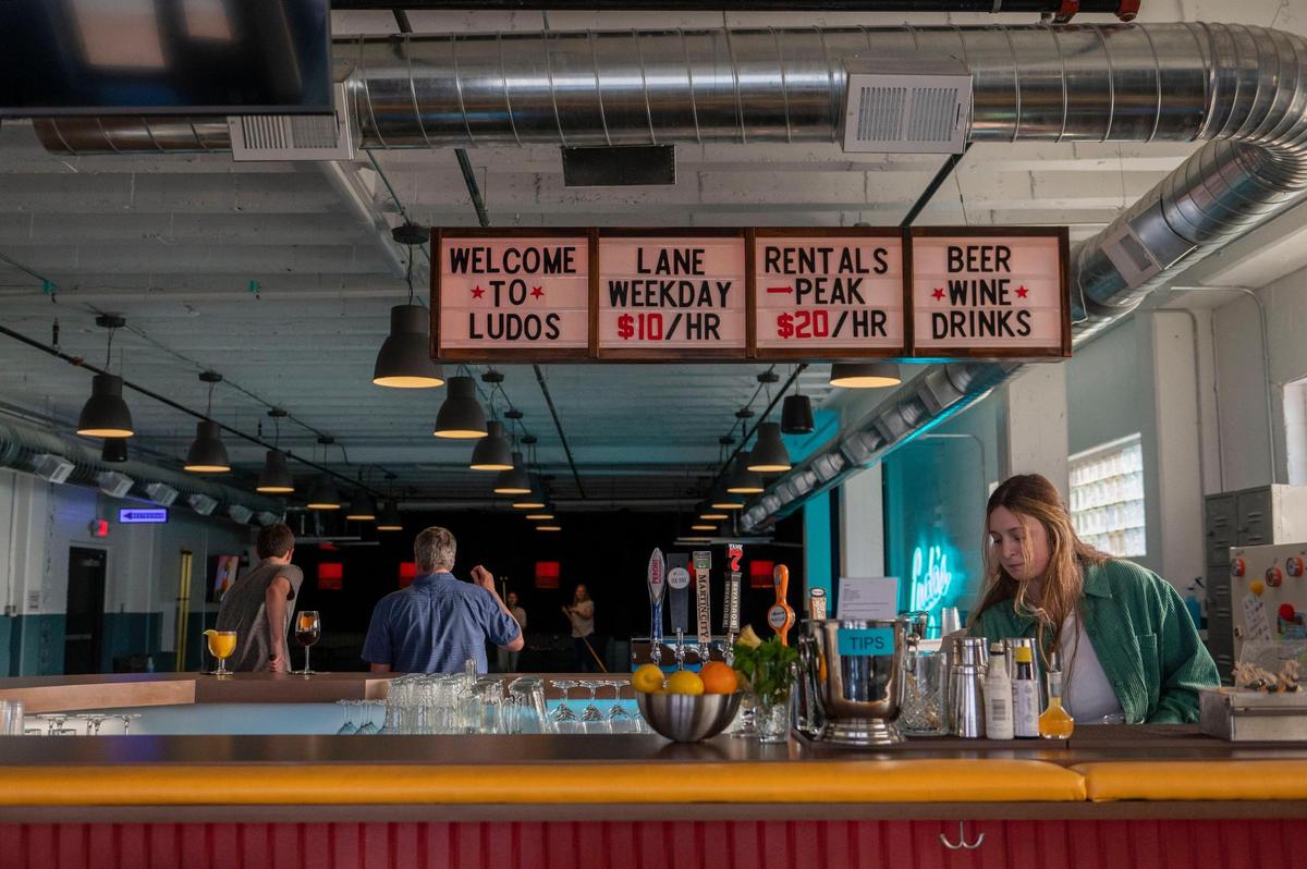 The bar at Ludo’s serves beer, wine and cocktails. Coming soon: snacks.
