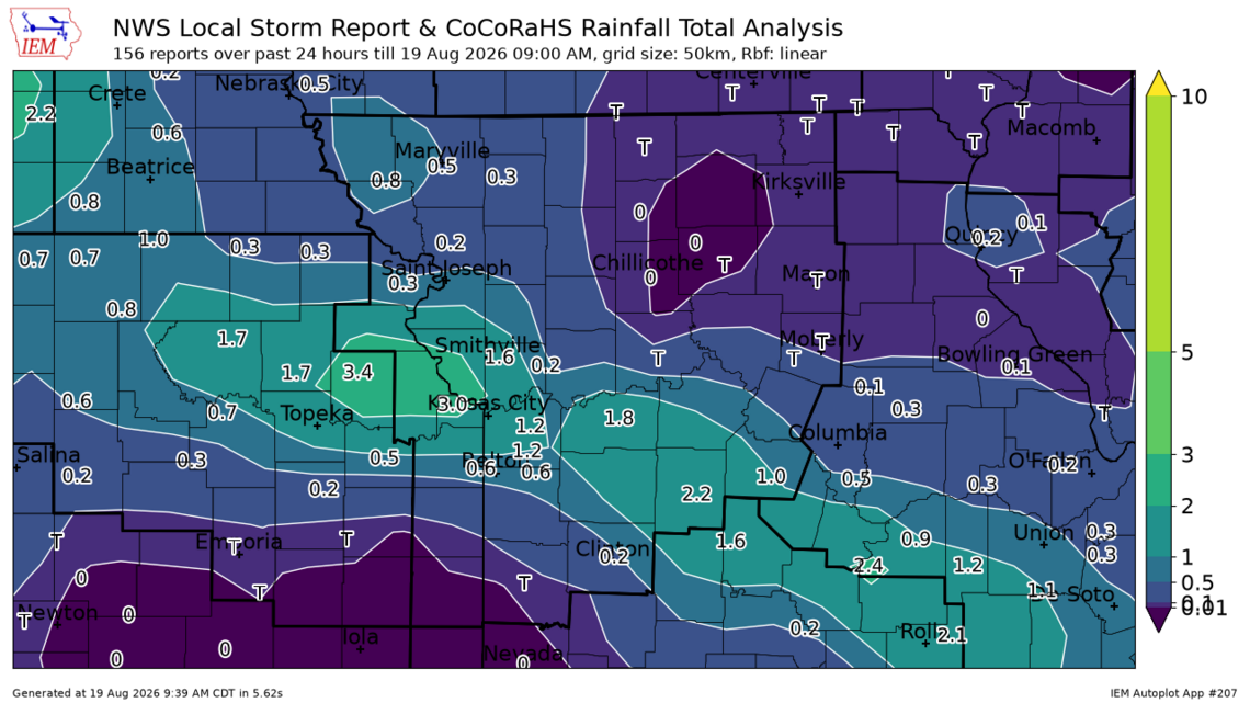 A swath of heavy rain drenched parts of Kansas City. See where the most fell