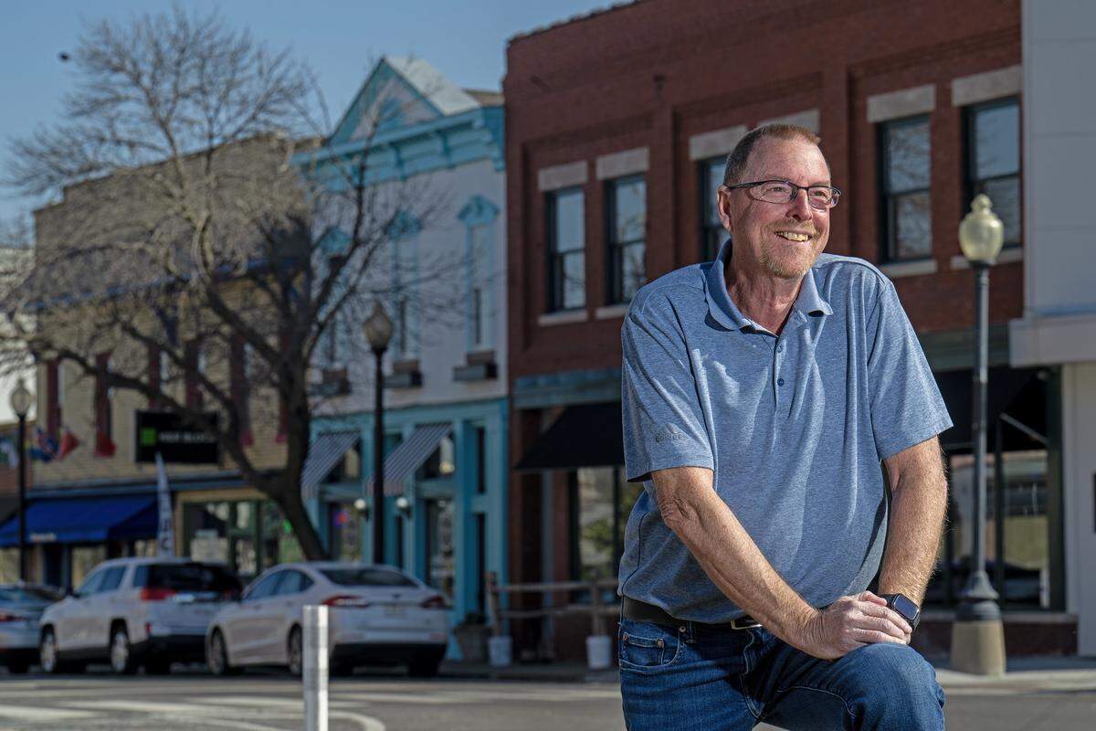 Kevin King, an independent, is running for mayor of Independence, Missouri. After an interview, he stood for a portrait on Tuesday, March 25, 2026, on the square in Independence.