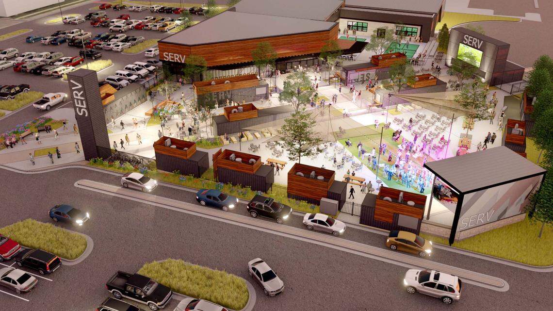 SERV will have indoor/outdoor pickleball courts, eateries, a dining area, bars, an outdoor stage and large-screen TVs in Overland Park.