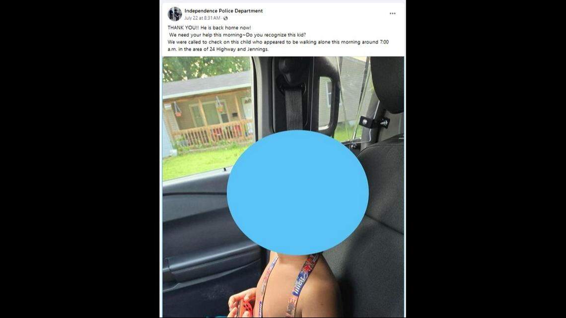 A screenshot of a Facebook post made by the Independence Police Department July 22 after a boy was found a short distance from his home at Independence Towers.