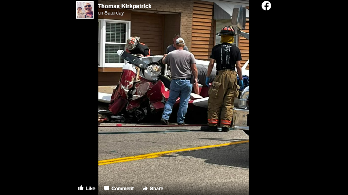 A small airplane crashed into a building in Hanna City, Illinois, killing two people, officials say.