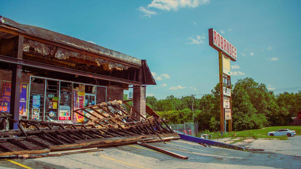 Robandee Shopping Center after heavy fire damage.