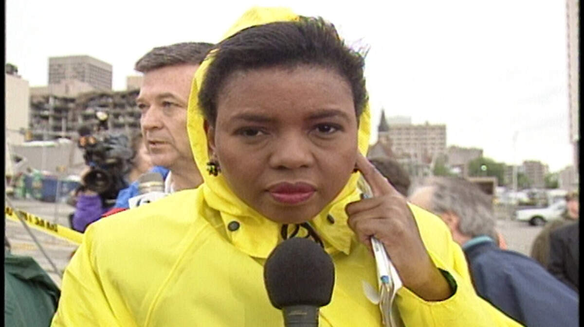 Cynthia Newsome reporting in the aftermath of the bombing of the Alfred P. Murrah Federal Building in Oklahoma City on April 19, 1995.
