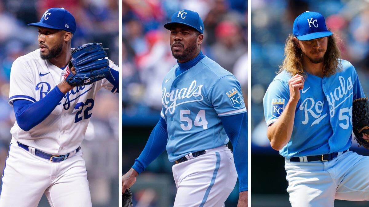 The Royals are getting some solid bullpen production from a cast of relievers that includes Amir Garrett, left, Aroldis Chapman and closer Scott Barlow.