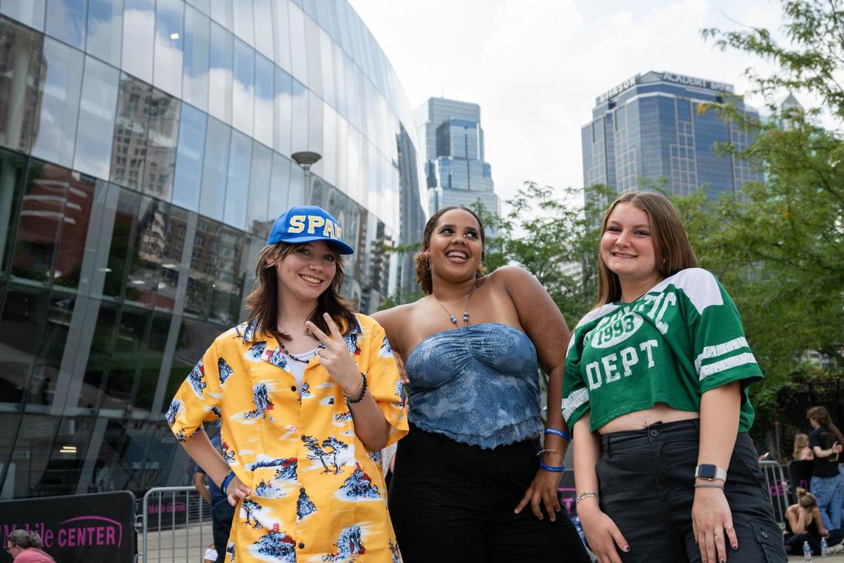 Laci Stoneburner, Brooklyn Lanear, and Jordan Gossage at the Childish Gambino concert at the T-Mobile Center in Kansas City. They were excited for the show and hoped that he would perform a lot of songs from his newest album, Lithonia.