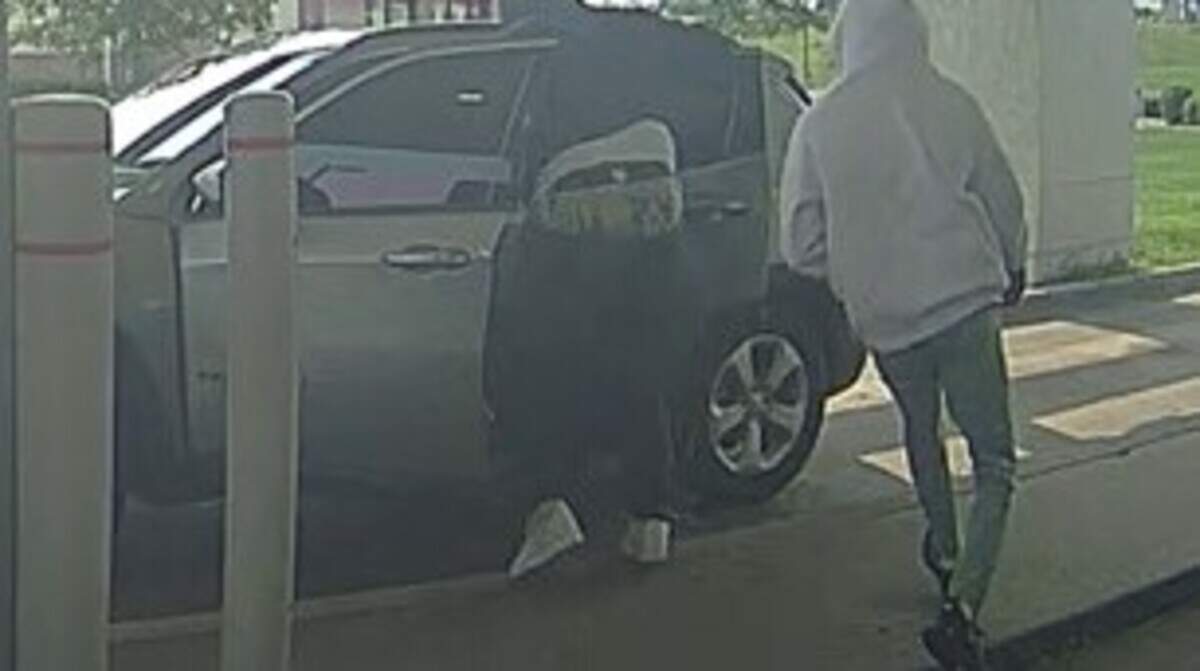 Authorities are searching for two suspects in a Saturday ATM robbery.
