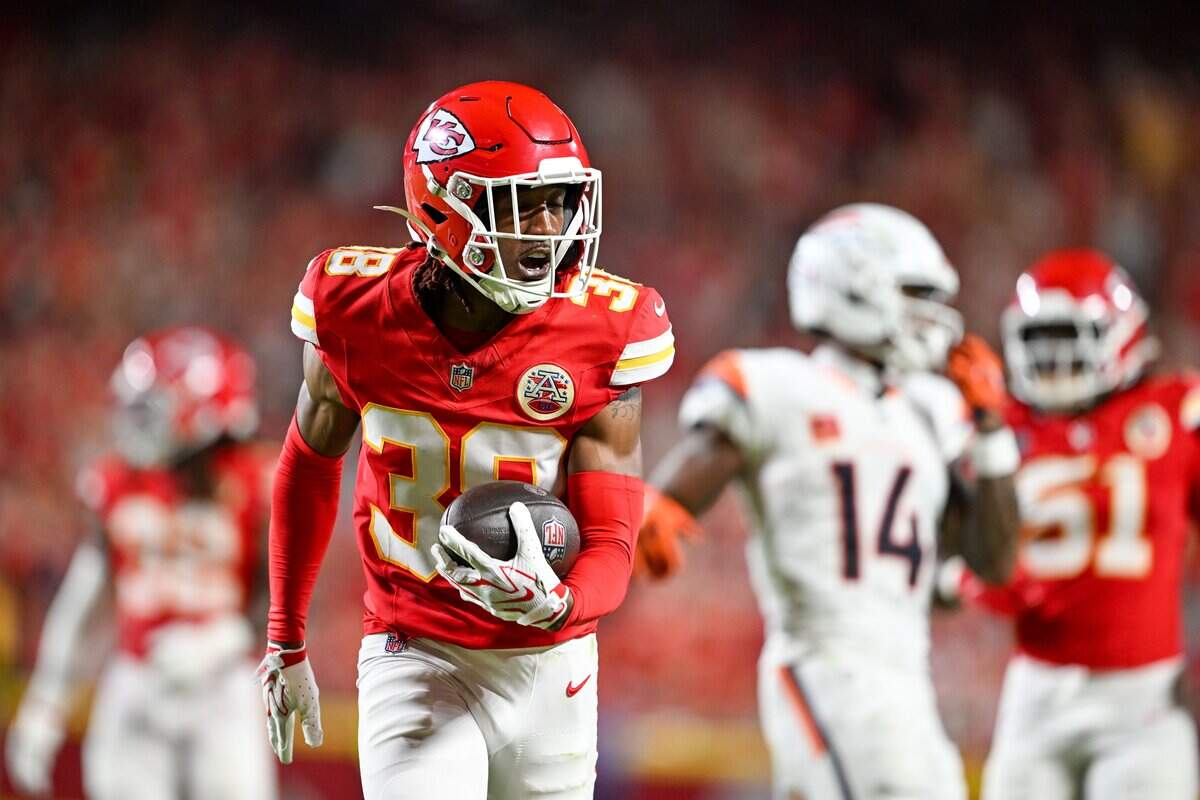 Kansas City Chiefs cornerback L'jarius Sneed (38) in the Kansas City Chiefs vs. Denver Broncos NFL season opener at Arrowhead Stadium in Kansas City on Sept. 14, 2026.
