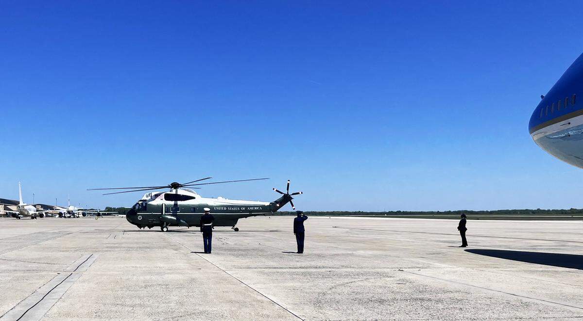 Marine One lands at Joint Base Andrews on Tuesday, April 23, 2024.