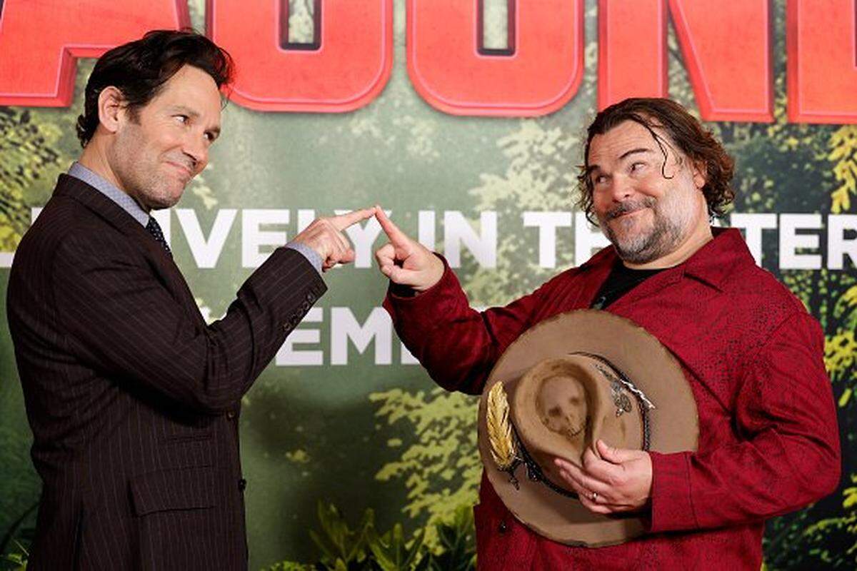 Paul Rudd and Jack Black attend the premiere of Columbia Pictures' "Anaconda" at The United Theater on Broadway on December 13, 2025 in Los Angeles.