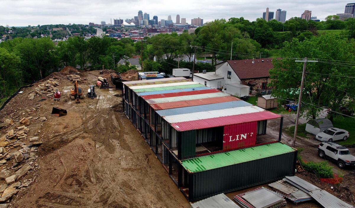Paul Nagaoka plans for four apartment buildings made from shipping containers, stretching across the bluff between Summit Street and Madison Avenue.