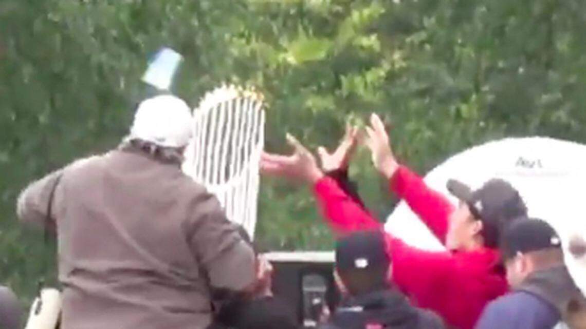 World Series trophy damaged by flying beer can at Red Sox parade