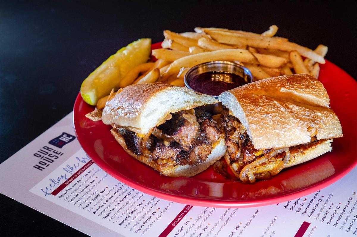 The Bob’s Burnt End French Dip Sandwich at OurHouse KC, 1815 W. 39th St. The new restaurant serves American fare featuring smoked meats for brunch, lunch and dinner.