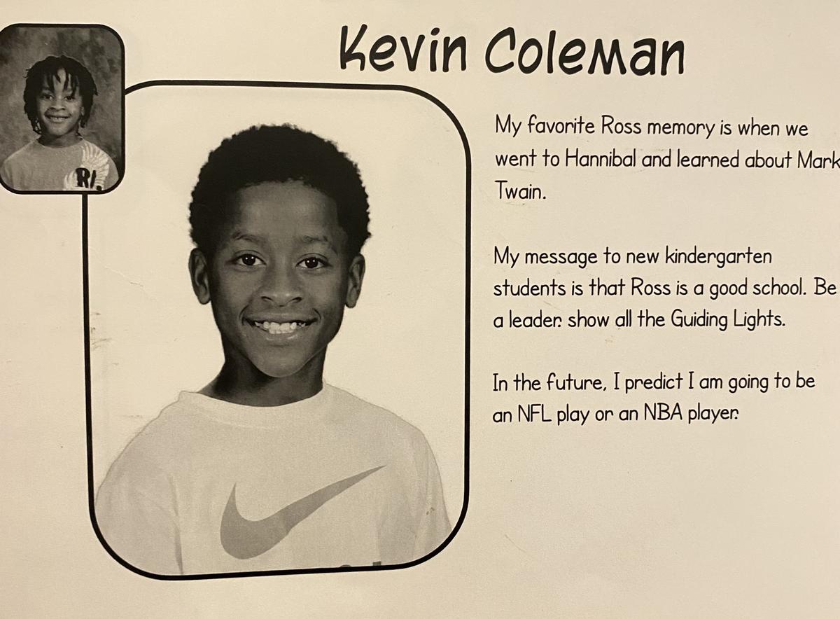 An elementary school keepsake shared a little bit about then youngster/now current Mizzou Tigers football player Kevin Coleman.