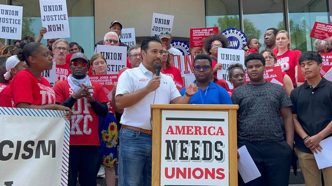 Jackson County legislator Manny Abarca spoke in June at a rally in support of a strong community benefits agreement being signed as part of lease agreements for a new Royals ballpark.