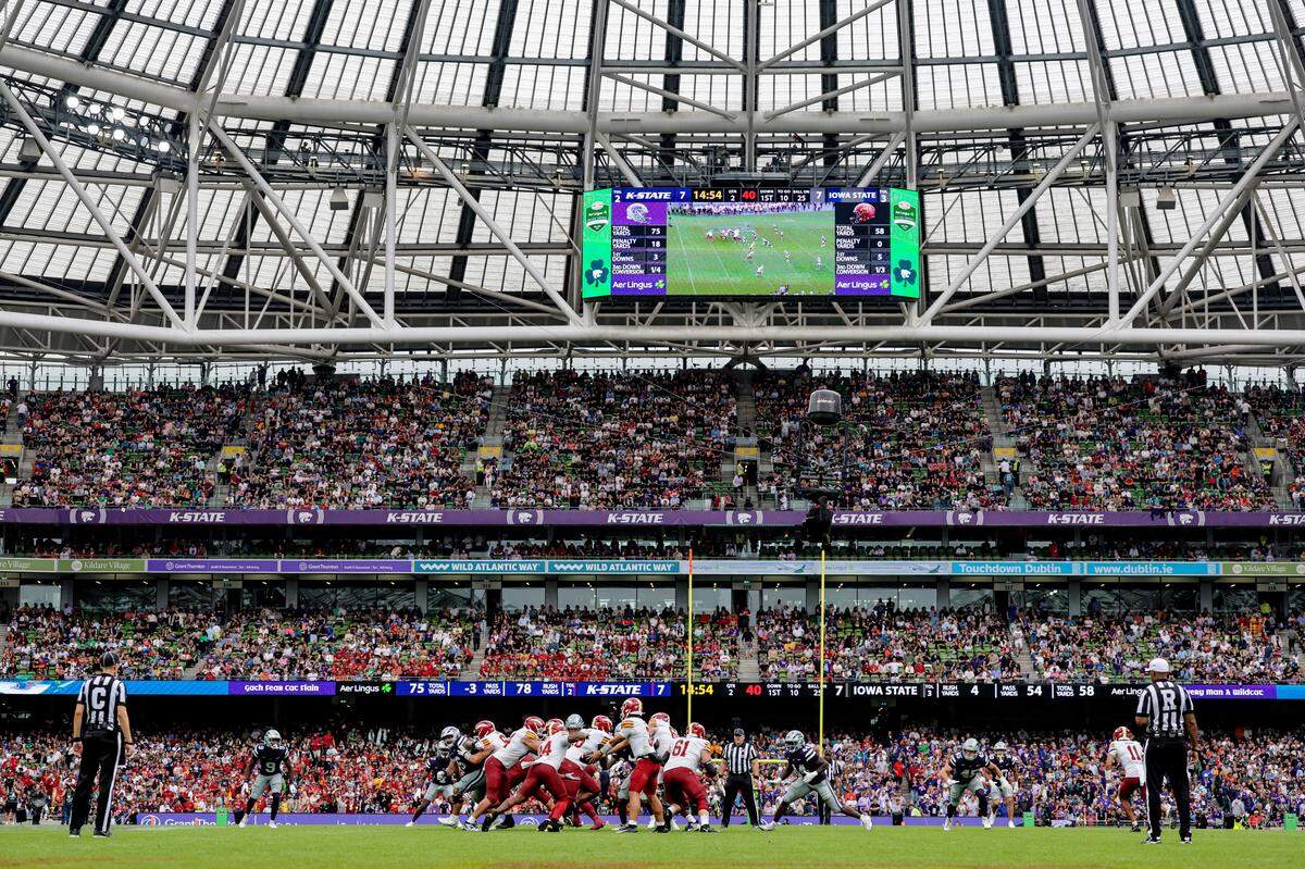 A general view of the Aer Lingus Classic between Iowa State and Kansas State at Aviva Stadium in Dublin on Aug. 23, 2025.