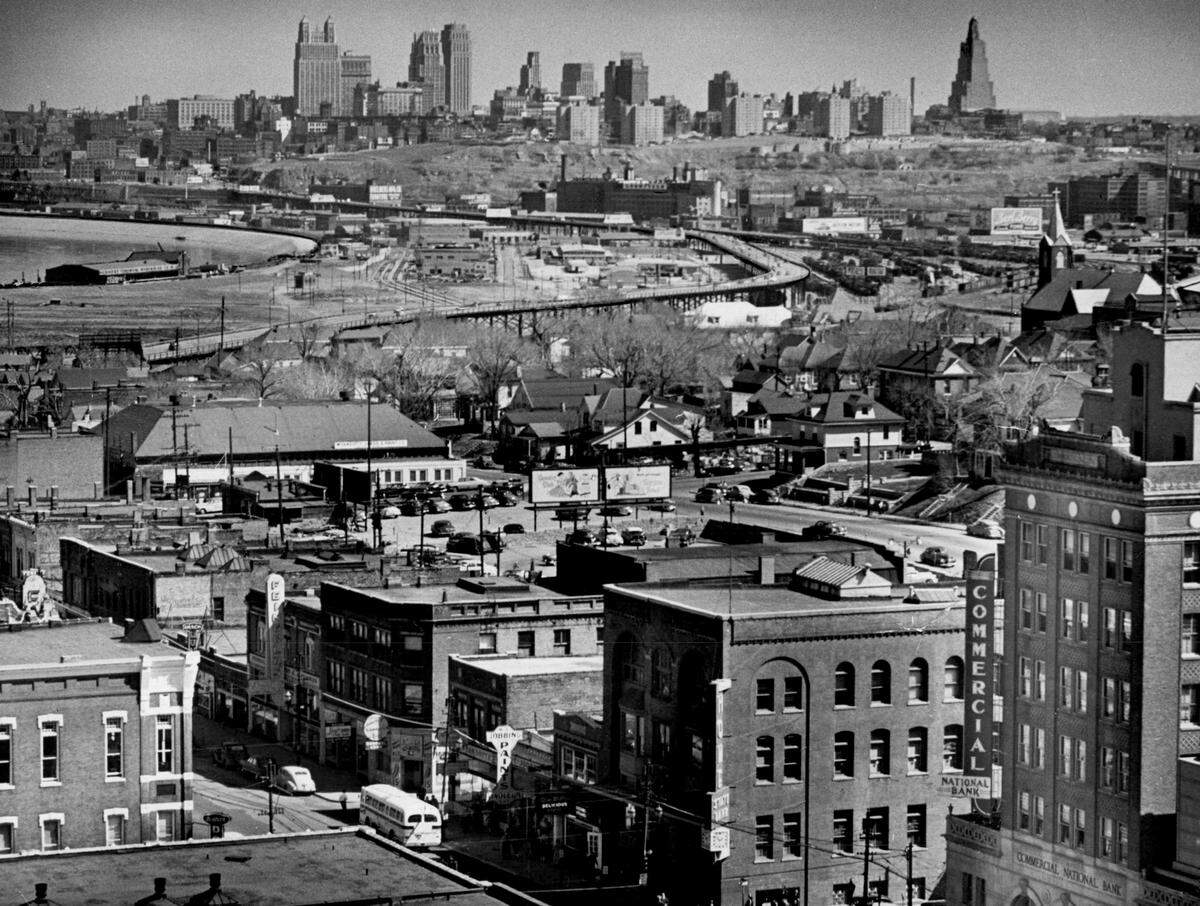 View of downtown Kansas City, MO, from Kansas City, Kansas, 1958