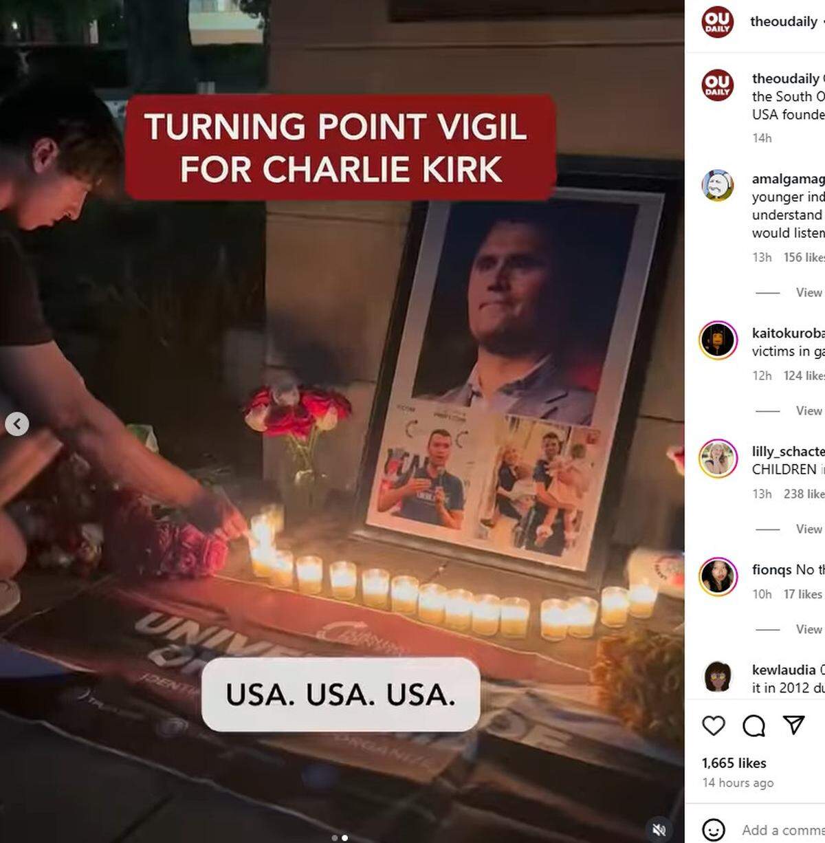 Vigil held for Charlie Kirk at the University of Oklahoma.
