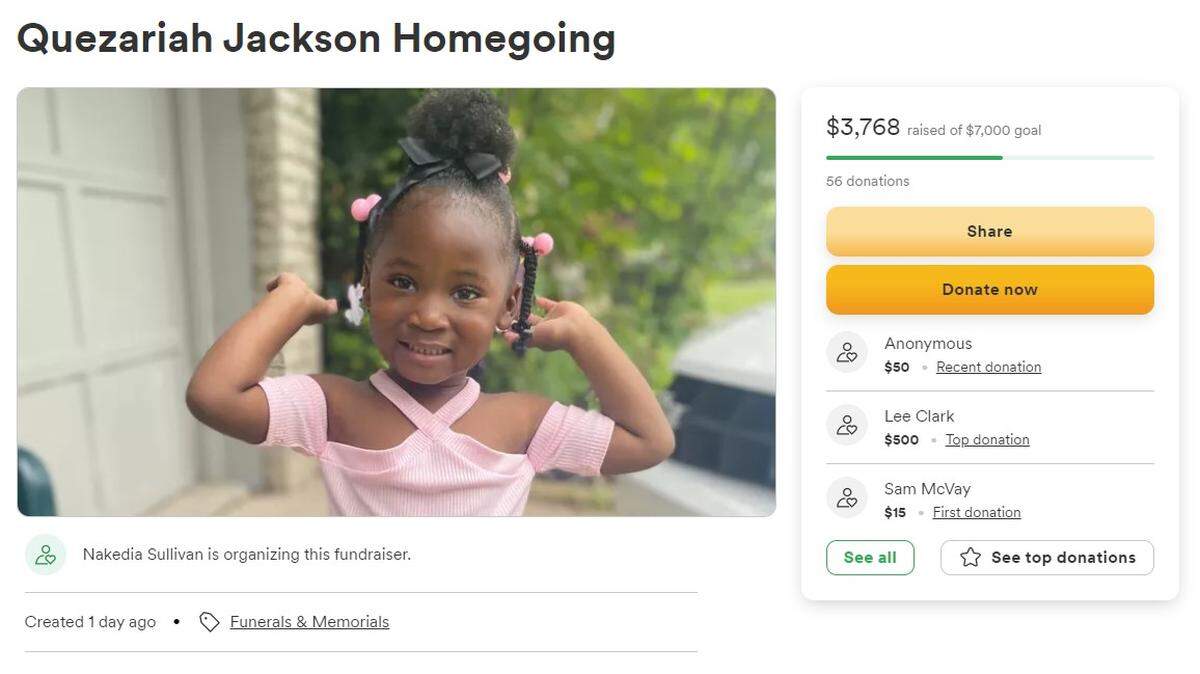 A fundraiser has been started for the family of Quezariah Jackson, 3, who authorities believe was accidentally shot on Christmas Eve in Kansas City.