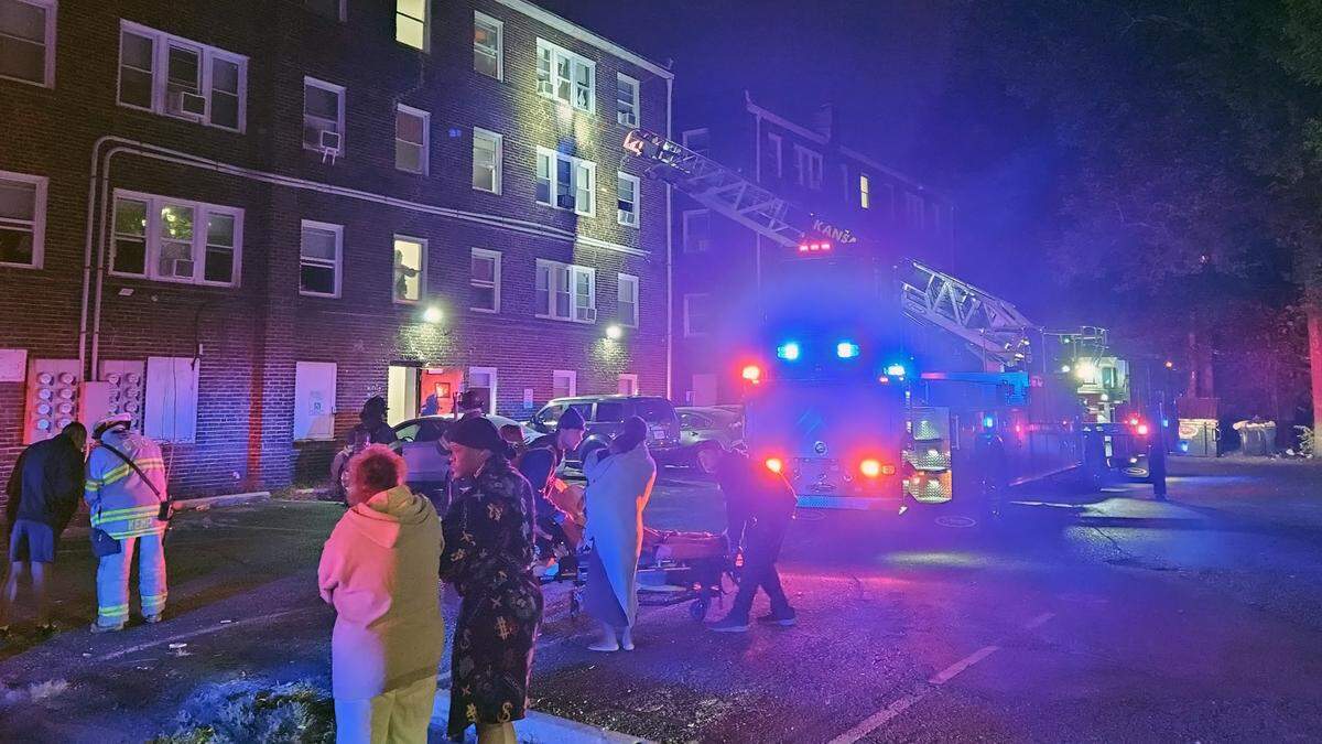 A fire early Tuesday force residents from their apartment building in the 300 block of Gladstone Boulevard in Kansas City’s Northeast area. Heavy smoke from the fire, located in a first floor unit, trapped five residents who had to be rescued by firefighters, a fire department spokesman said. Four people were taken to the hospital for treatment of smoke inhalation.