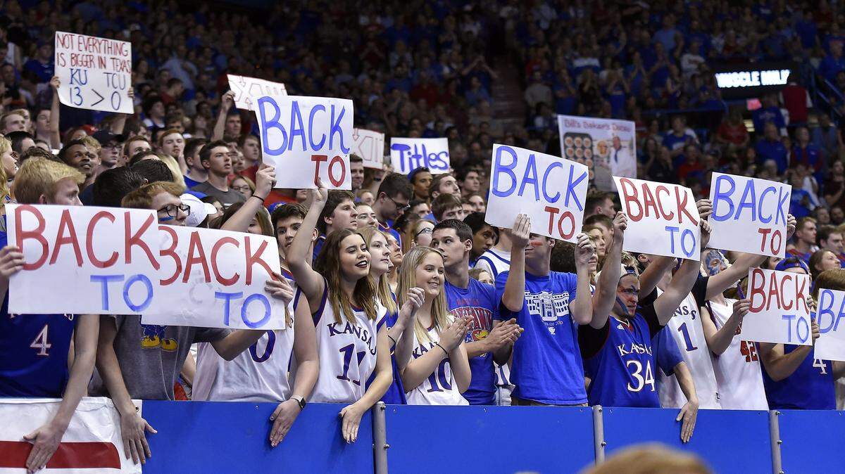 The Kansas Jayhawks celebrated their 13th consecutive Big 12 Conference title with a 87-68 win over TCU at Allen Fieldhouse in 2017.
