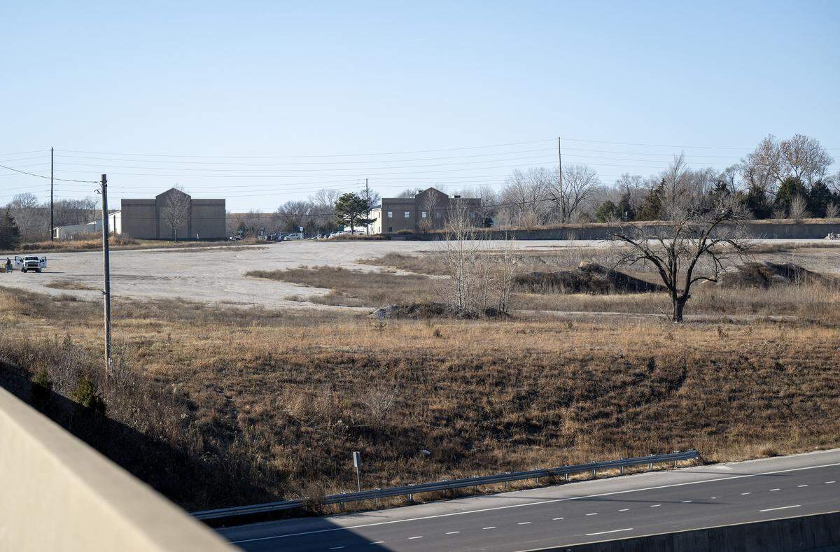 A vacant lot at 4601 State Ave., the former site of the Indian Springs Shopping Center, is pictured Monday, Dec. 15, 2025, in Kansas City, Kansas.