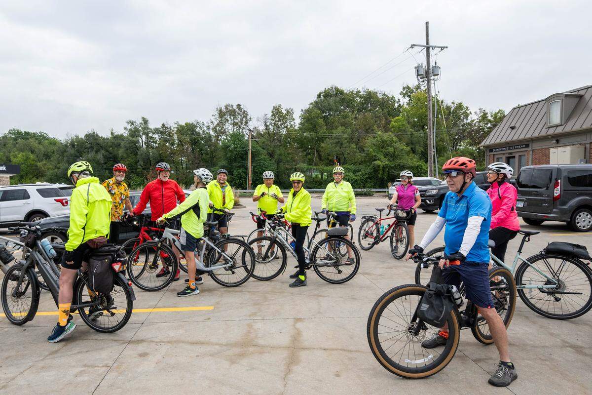 A group of bike riders known as Rif Raf, get ready to ride on Wednesday, Sep. 24, 2025, in Prairie Village.