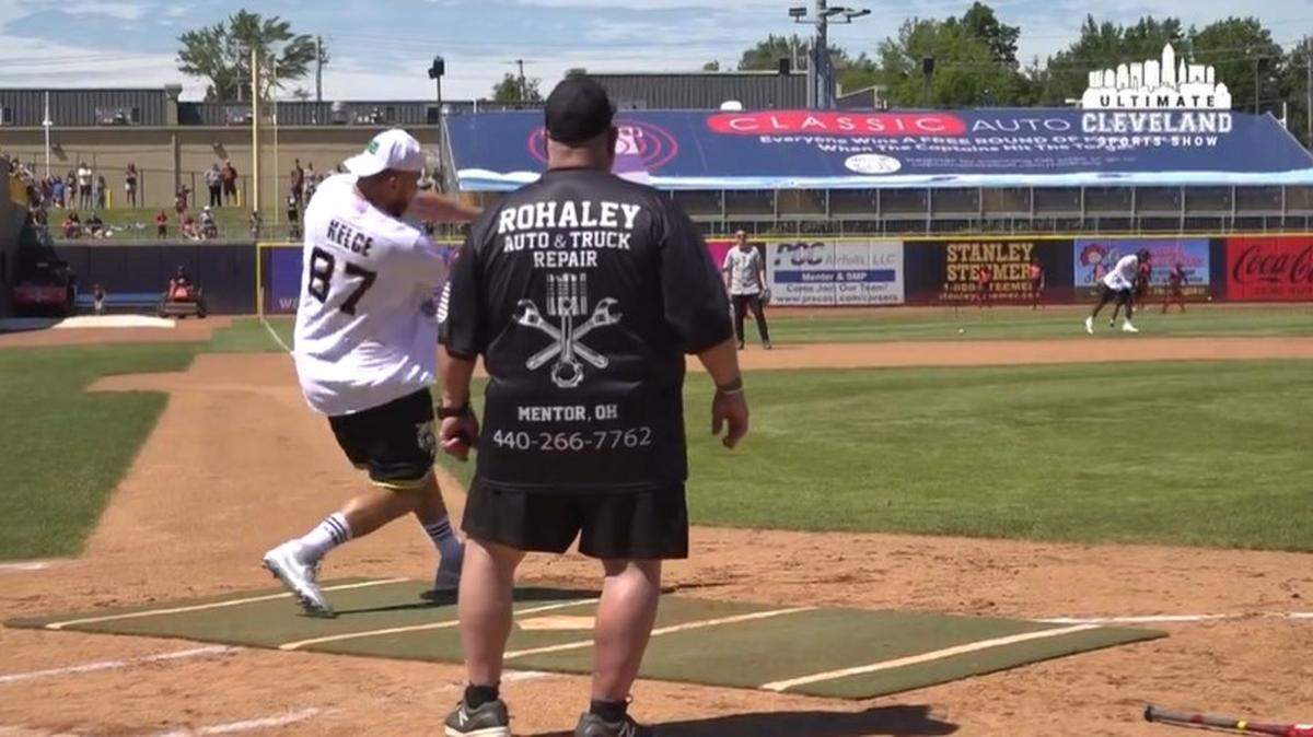 Chiefs tight end Travis Kelce is pretty good at softball, too.