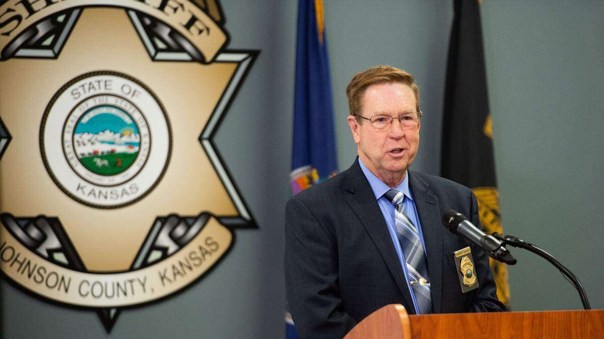 Johnson County Sheriff Calvin Hayden speaks at the press conference Thursday afternoon, Aug. 27, 2020 that announced charge in the Westwood Apple Market killing in 2003.