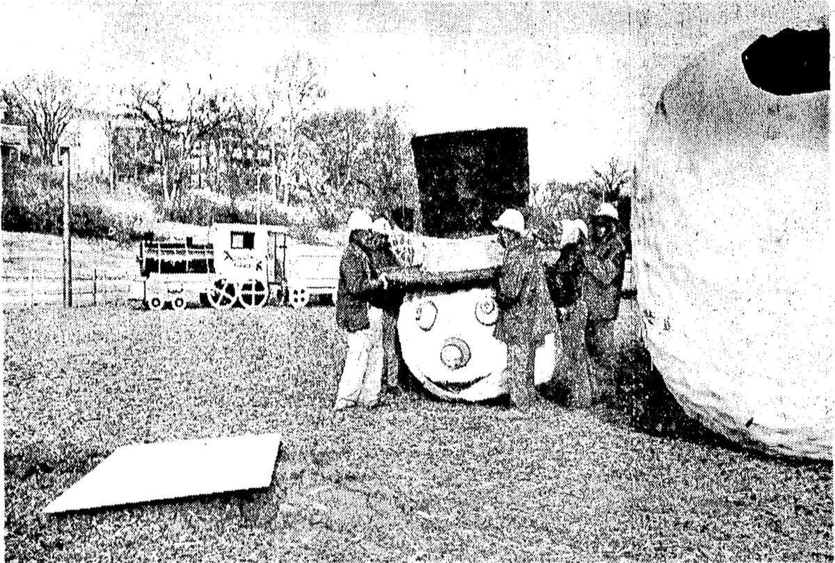 Nov. 30, 1966: A giant snowman was assembled today at Thirty-ninth street and Rober Hillham road as part of the park department’s annual Santa’s Wonderland display. When the display is completed, children will be able to play on a slippery [slide] inside of the figure. The wonderland on Gillham will open at noon Saturday. A second Santa’s Wonderland near Vivion road and Norton avenue in Kansas City, North, will open at 11 o’clock Saturday.