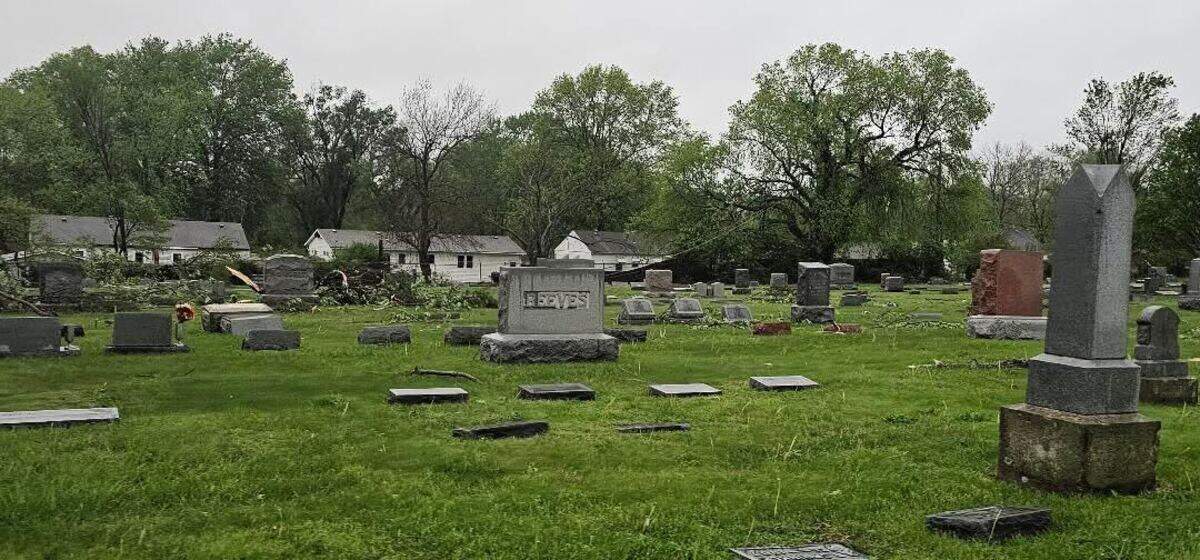 Damage is seen at the Belton Cemetery near West Cambridge Road in south Belton on Friday, April 17, after a tornado reportedly touched down in the area. Initial reports from city officials detailed downed trees and power lines in the city.