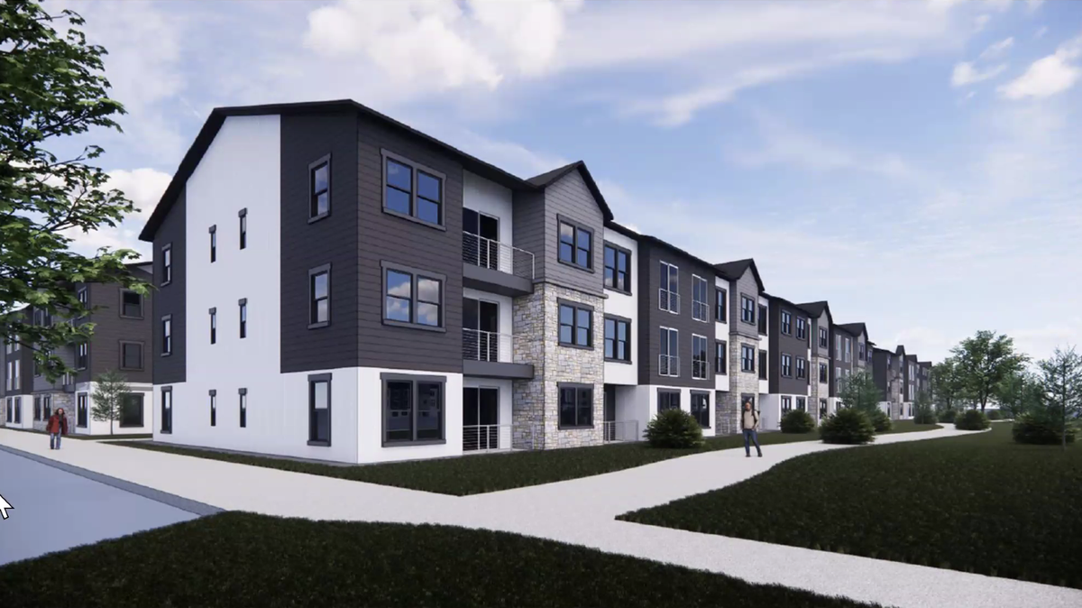 A rendering of the planned Tiffany Square Apartments project in Kansas City’s Northland, which will add hundreds of units near the airport.