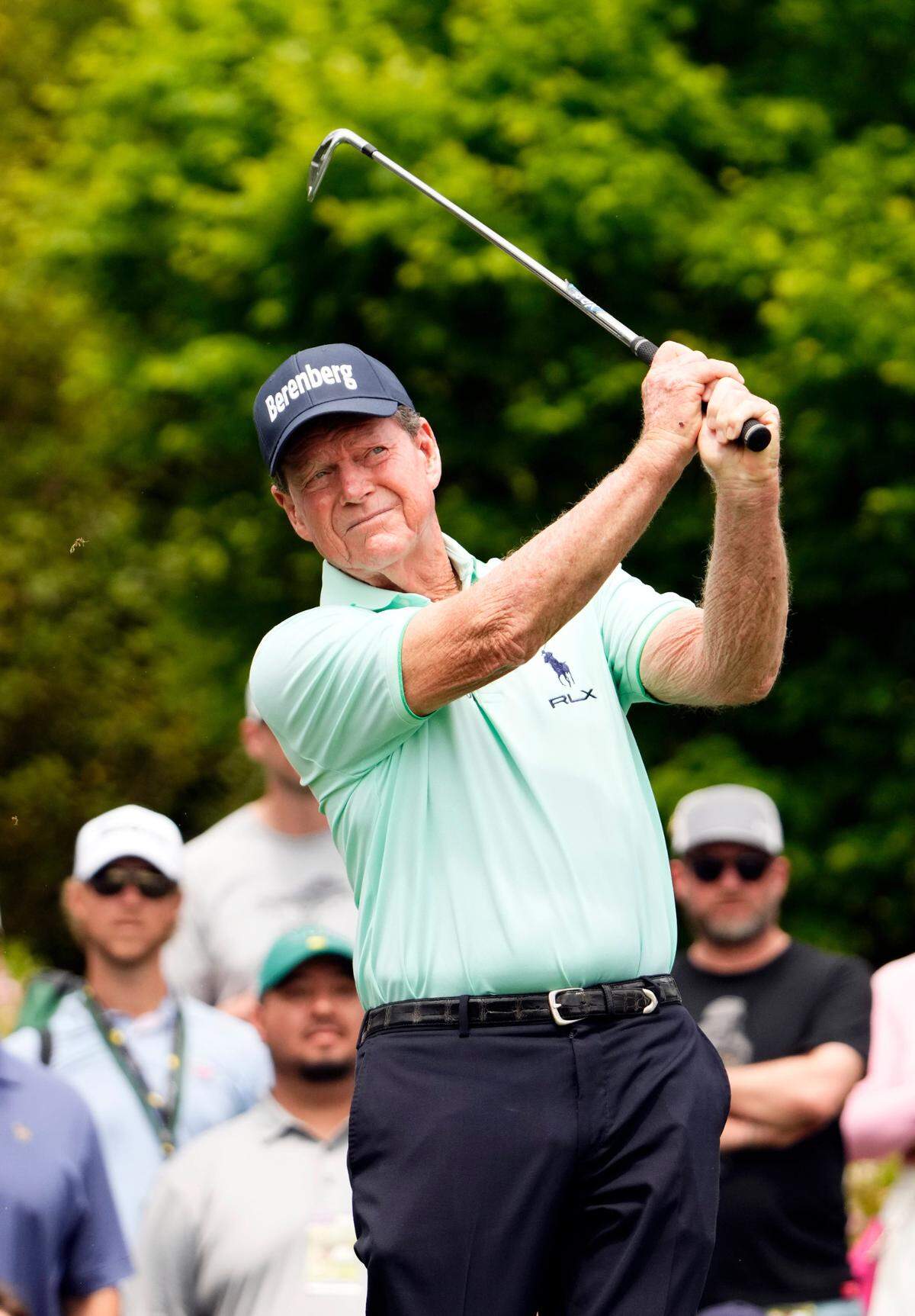 Still at it, Tom Watson tees off during the Par 3 Contest at Augusta National Golf Club in April.