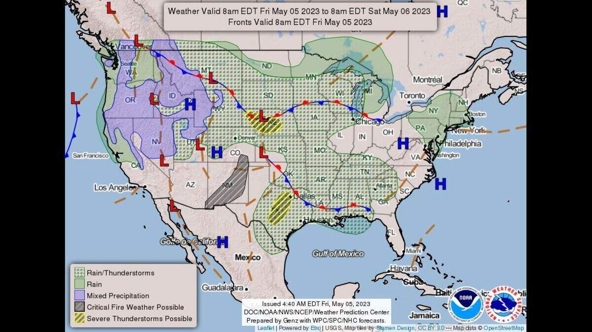 Scattered showers and thunderstorms will be possible Friday in Kansas City, although severe weather is not expected, the National Weather Service said. Severe weather is possible this weekend, along with the first summer-like heat of the year.