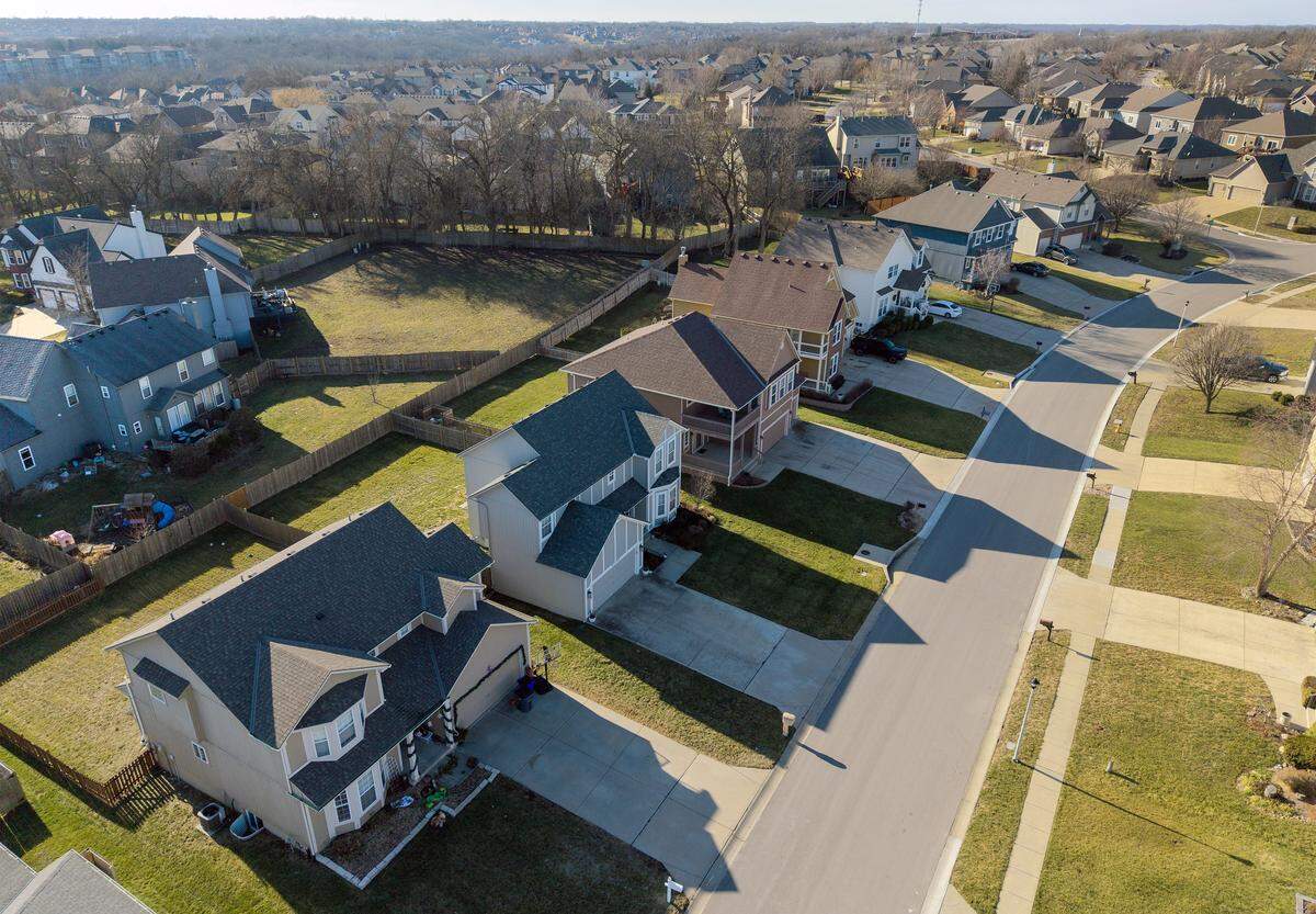 Homes in the Grayson Place subdivision near S. Prairie Creek Parkway and W. 121st Terrace in Olathe on Friday, Jan. 9, 2025. Some residents are concerned about affordability in the Kansas City Chiefs relocate the training facility and team headquarters to Olathe.