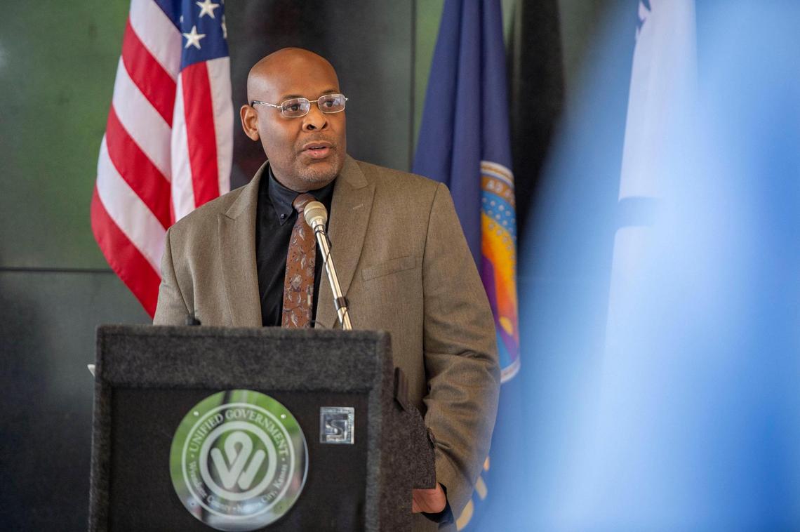Kansas City, Kansas Mayor Tyrone Garner speaks during a press conference Friday to update the public on a recent cybersecurity attack that was directed at the Unified Government systems.