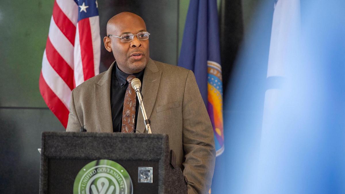 Kansas City, Kansas Mayor Tyrone Garner speaks during a press conference in April 2022.