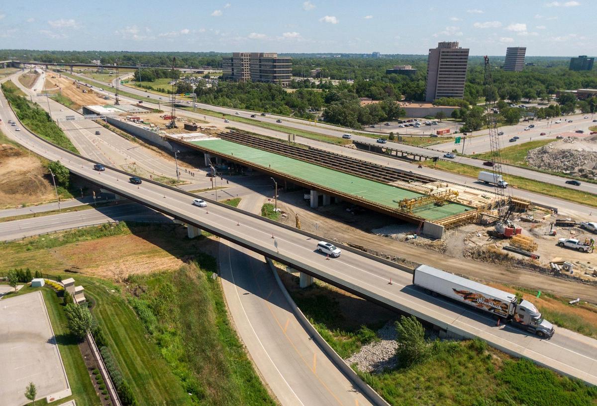 Construction of a new bridge over College Avenue along U.S. 69 Highway in Overland Park is underway and seen on Tuesday, June 18, 2024.