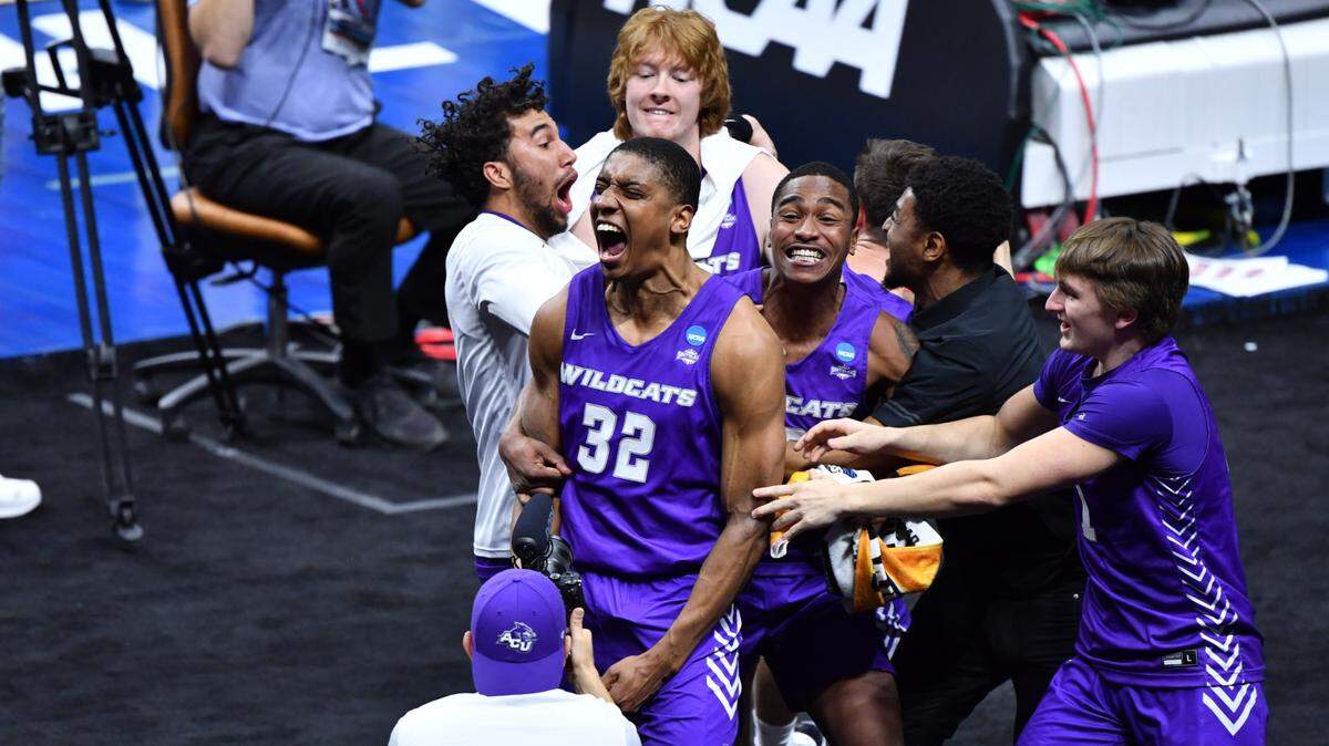 Joe Pleasant (32) made two free throws with 1.2 seconds left, lifting the 14th-seeded Abilene Christian Wildcats to a 53-52 victory over the No. 3 seed Texas Longhorns in the first round of the 2021 NCAA Division I Men’s Basketball Tournament held at Lucas Oil Stadium on March 20, 2021 in Indianapolis, Indiana. (Photo by Jamie Sabau/NCAA Photos via Getty Images)