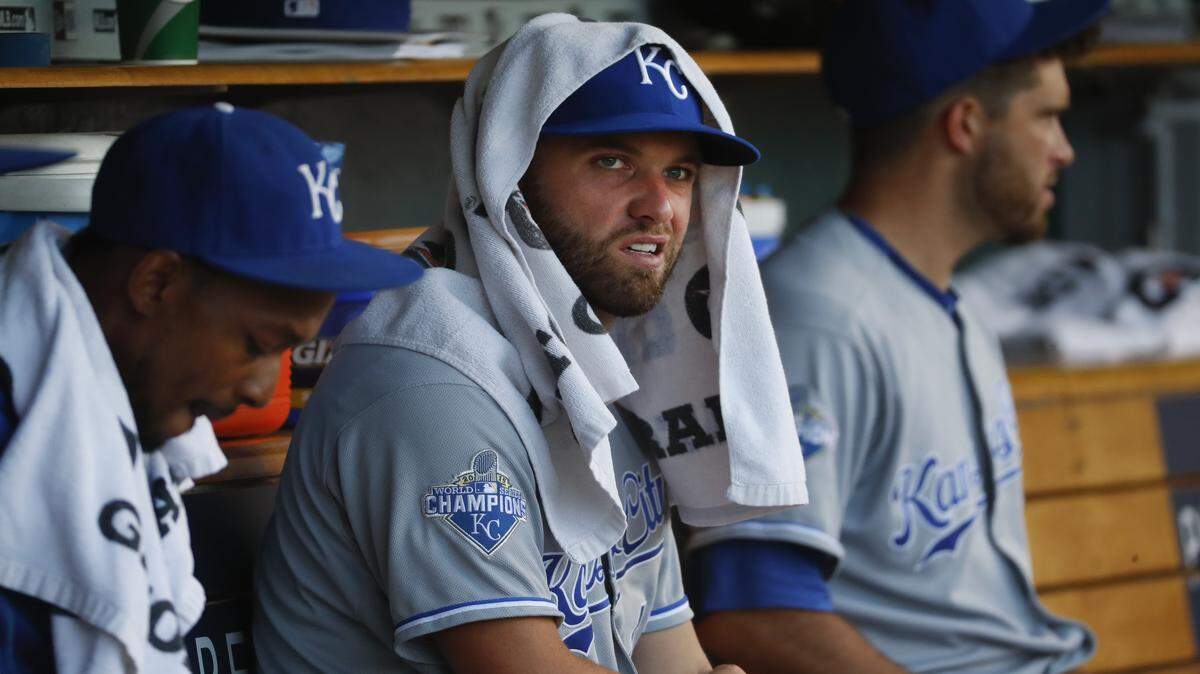 Kansas City Royals pitcher Danny Duffy watches from the dugout against the Detroit Tigers in the second inning of a baseball game in Detroit, Tuesday, Aug. 16, 2016. 