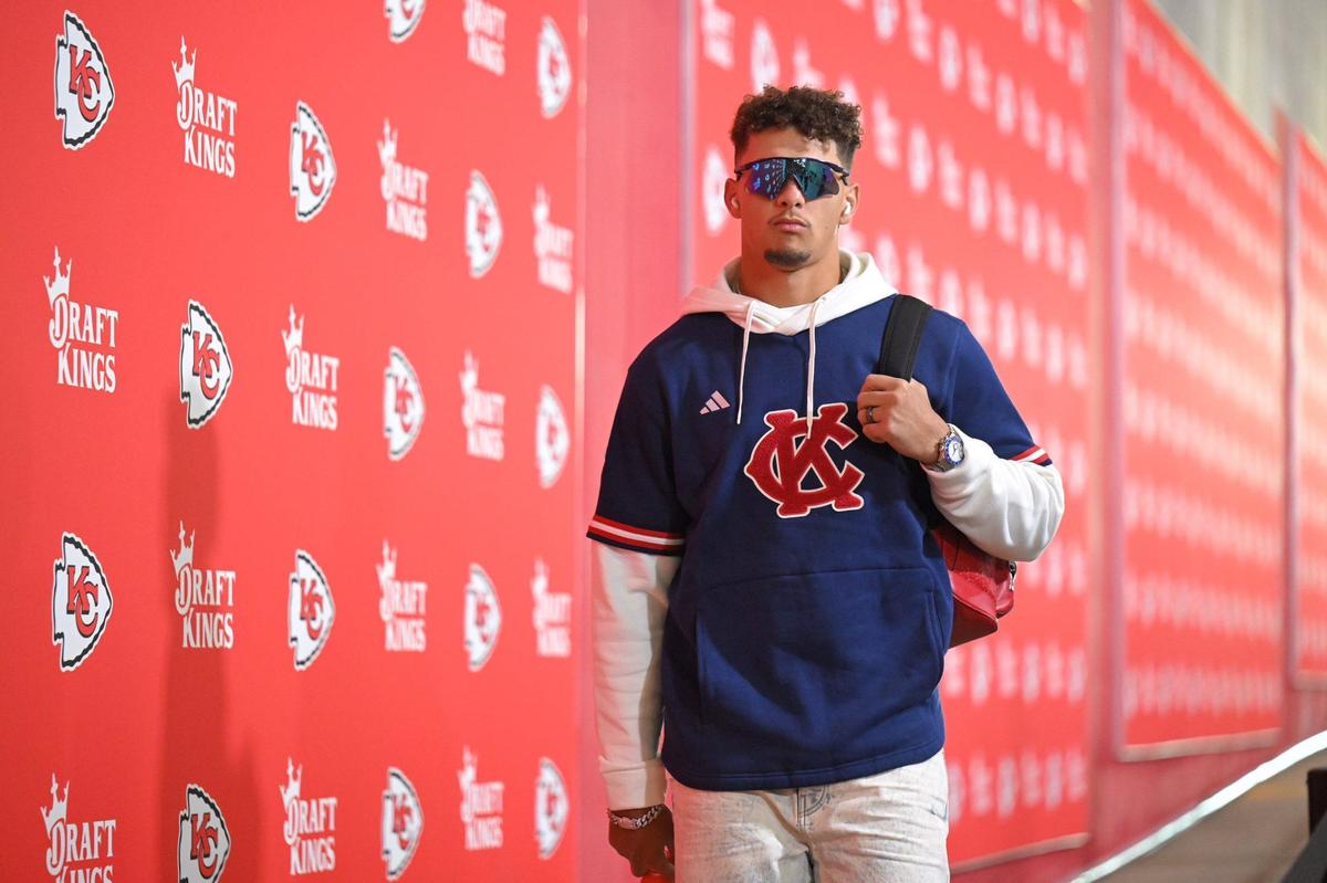 Kansas City Chiefs quarterback Patrick Mahomes arrives to play the New Orleans Saints on Monday, Oct. 7, 2024, at GEHA Field at Arrowhead Stadium.