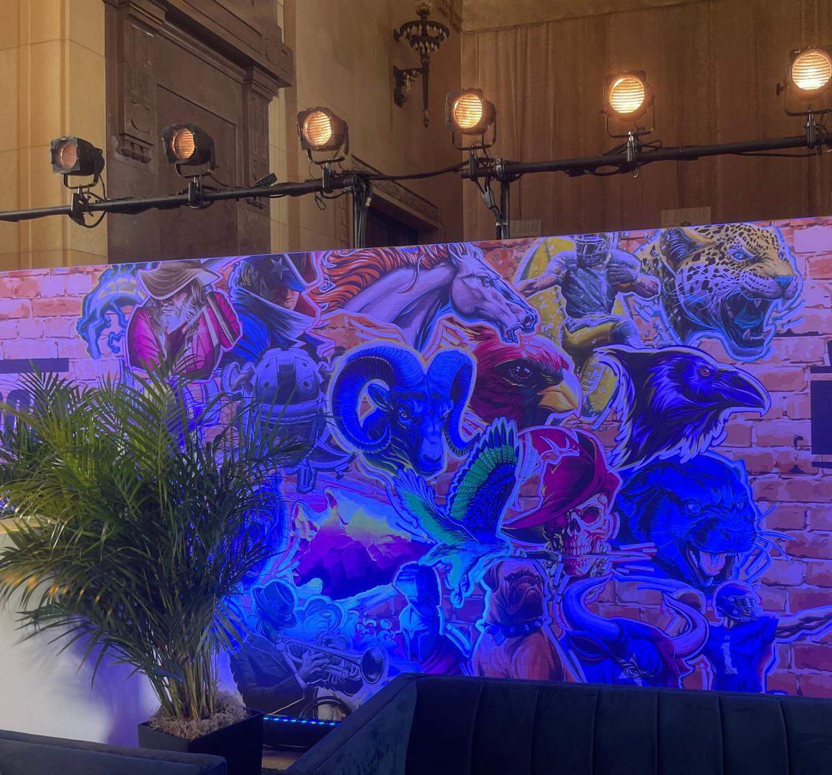 Many of the alternate logos were part of an image in the green room inside Union Station.