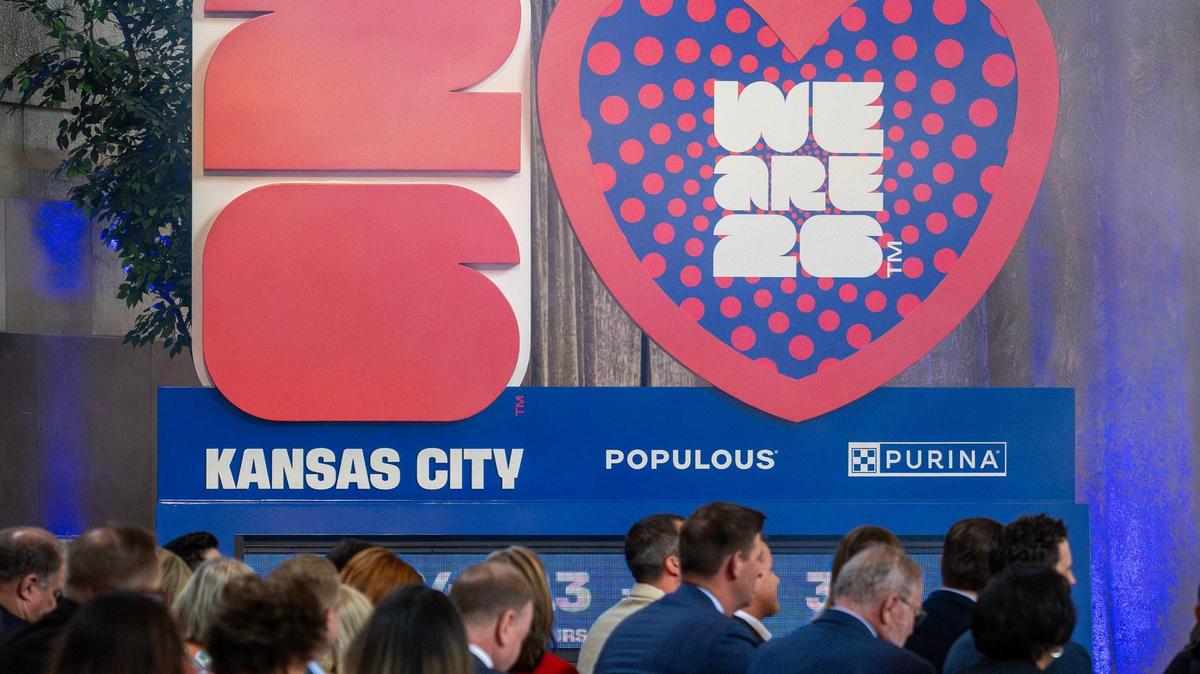 A countdown clock is revealed during the One Year To Go press conference for the FIFA World Cup at Union Station on Wednesday, June 11, 2025, in Kansas City.