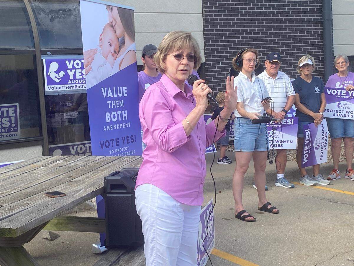State Sen. Beverly Gossage, a Eudora Republican, spoke to a group of 50 anti-abortion activists Saturday morning in Shawnee just days before Kansas becomes the first state in the nation to vote on abortion since the Supreme Court overturned Roe v. Wade last month.